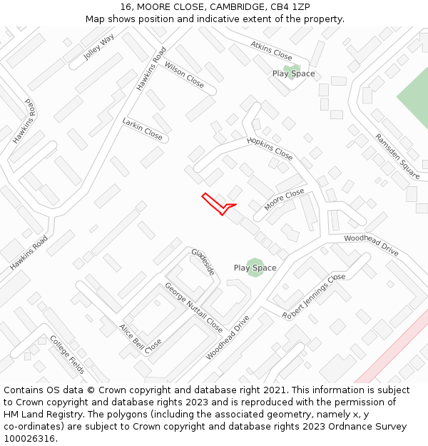 16, MOORE CLOSE, CAMBRIDGE, CB4 1ZP: Location map and indicative extent of plot