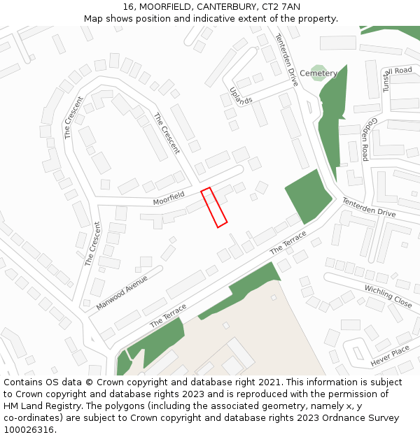 16, MOORFIELD, CANTERBURY, CT2 7AN: Location map and indicative extent of plot