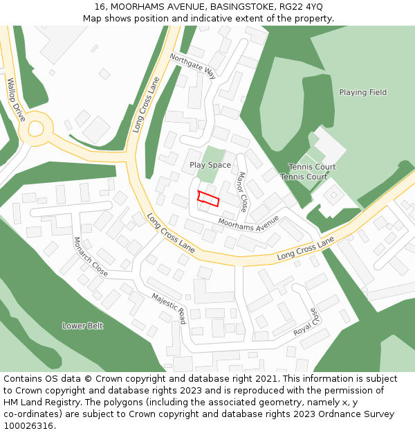 16, MOORHAMS AVENUE, BASINGSTOKE, RG22 4YQ: Location map and indicative extent of plot