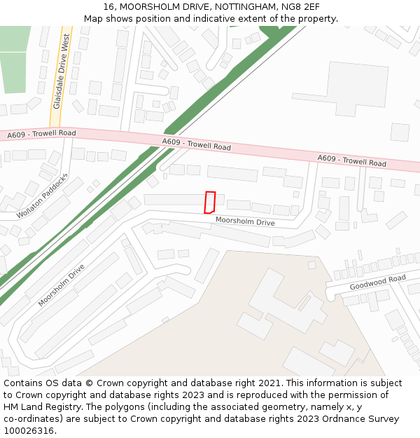 16, MOORSHOLM DRIVE, NOTTINGHAM, NG8 2EF: Location map and indicative extent of plot