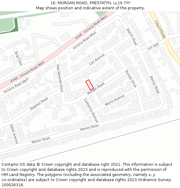 16, MORGAN ROAD, PRESTATYN, LL19 7YY: Location map and indicative extent of plot