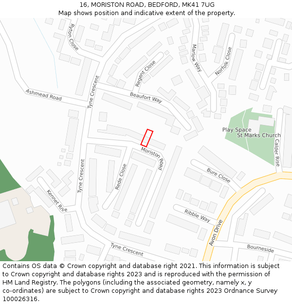 16, MORISTON ROAD, BEDFORD, MK41 7UG: Location map and indicative extent of plot