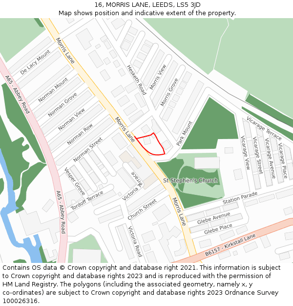 16, MORRIS LANE, LEEDS, LS5 3JD: Location map and indicative extent of plot
