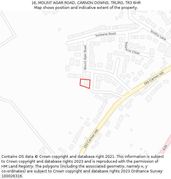 16, MOUNT AGAR ROAD, CARNON DOWNS, TRURO, TR3 6HR: Location map and indicative extent of plot