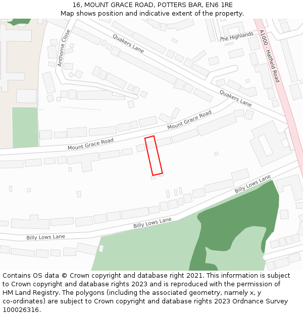 16, MOUNT GRACE ROAD, POTTERS BAR, EN6 1RE: Location map and indicative extent of plot