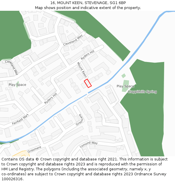 16, MOUNT KEEN, STEVENAGE, SG1 6BP: Location map and indicative extent of plot