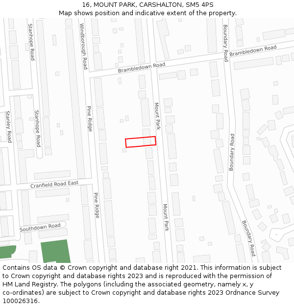 16, MOUNT PARK, CARSHALTON, SM5 4PS: Location map and indicative extent of plot