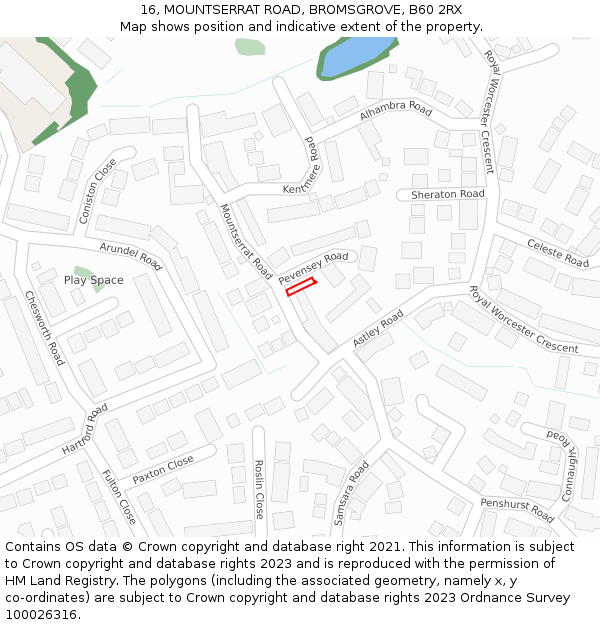16, MOUNTSERRAT ROAD, BROMSGROVE, B60 2RX: Location map and indicative extent of plot