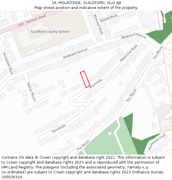 16, MOUNTSIDE, GUILDFORD, GU2 4JE: Location map and indicative extent of plot