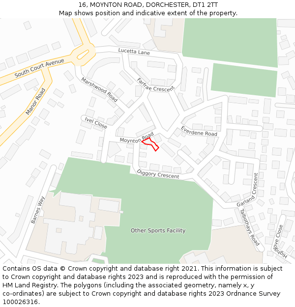 16, MOYNTON ROAD, DORCHESTER, DT1 2TT: Location map and indicative extent of plot