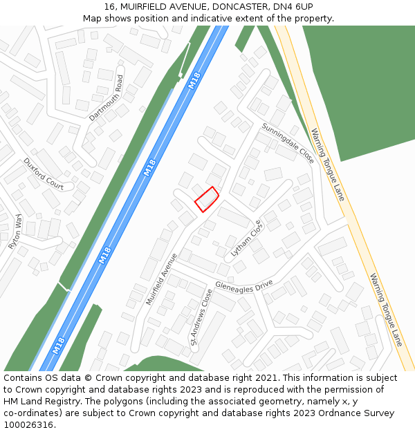 16, MUIRFIELD AVENUE, DONCASTER, DN4 6UP: Location map and indicative extent of plot