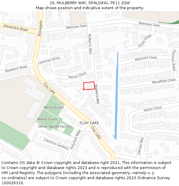 16, MULBERRY WAY, SPALDING, PE11 2QW: Location map and indicative extent of plot