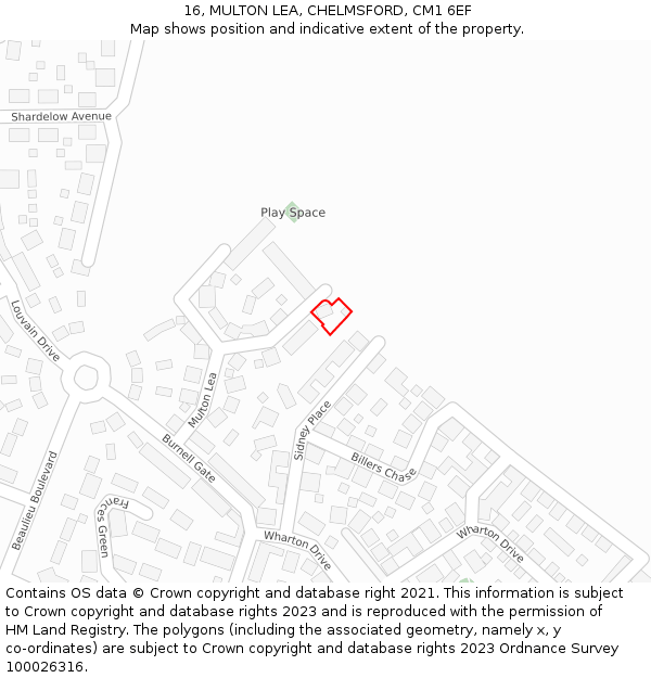 16, MULTON LEA, CHELMSFORD, CM1 6EF: Location map and indicative extent of plot