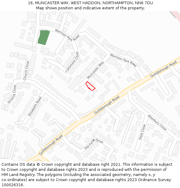 16, MUNCASTER WAY, WEST HADDON, NORTHAMPTON, NN6 7DU: Location map and indicative extent of plot