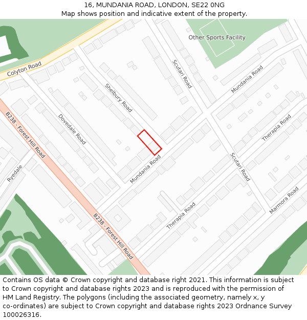 16, MUNDANIA ROAD, LONDON, SE22 0NG: Location map and indicative extent of plot