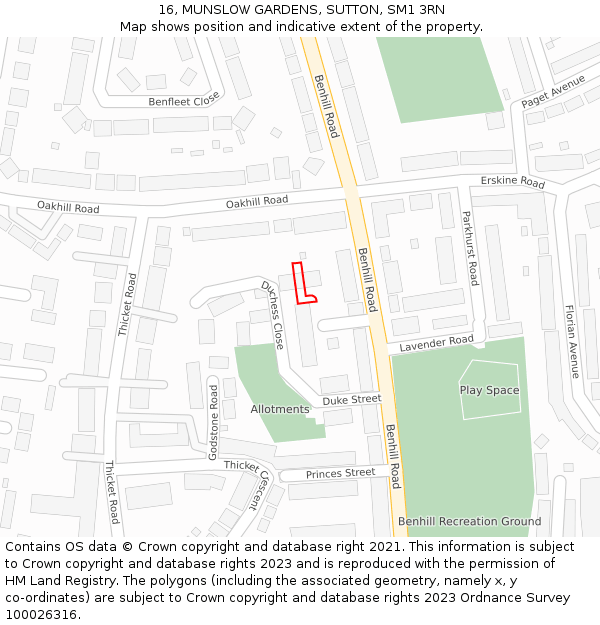 16, MUNSLOW GARDENS, SUTTON, SM1 3RN: Location map and indicative extent of plot