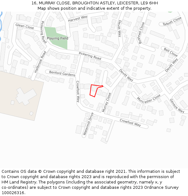 16, MURRAY CLOSE, BROUGHTON ASTLEY, LEICESTER, LE9 6HH: Location map and indicative extent of plot