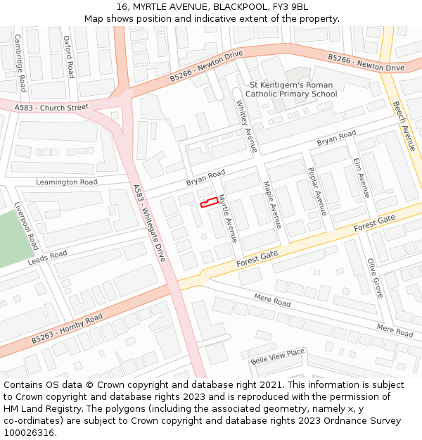 16, MYRTLE AVENUE, BLACKPOOL, FY3 9BL: Location map and indicative extent of plot