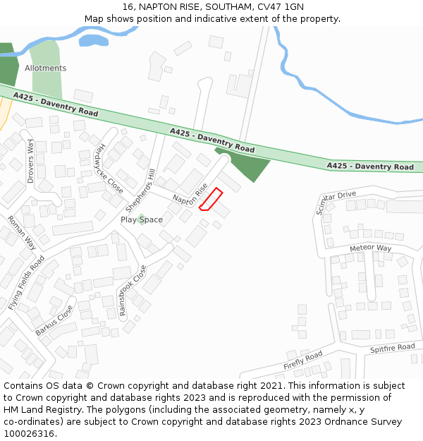 16, NAPTON RISE, SOUTHAM, CV47 1GN: Location map and indicative extent of plot