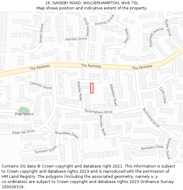 16, NASEBY ROAD, WOLVERHAMPTON, WV6 7SL: Location map and indicative extent of plot