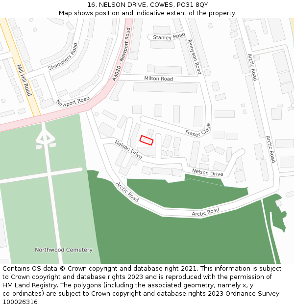 16, NELSON DRIVE, COWES, PO31 8QY: Location map and indicative extent of plot
