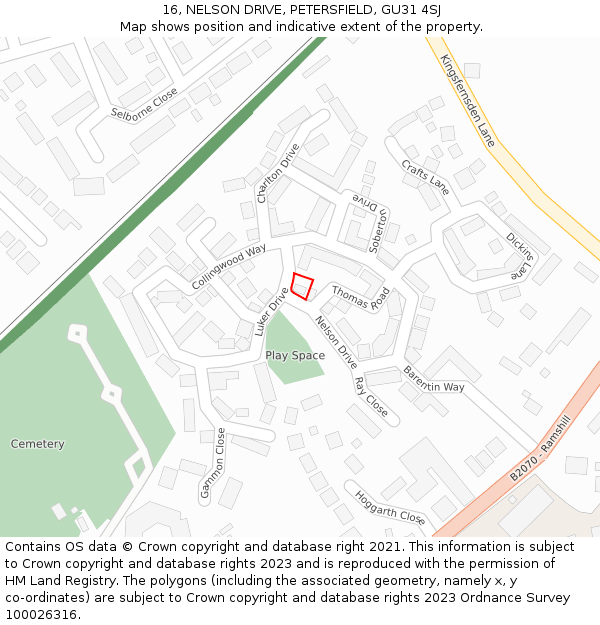 16, NELSON DRIVE, PETERSFIELD, GU31 4SJ: Location map and indicative extent of plot