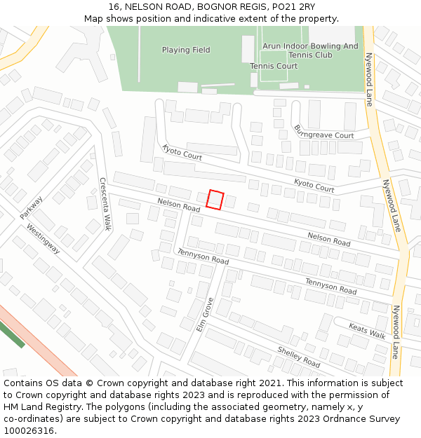 16, NELSON ROAD, BOGNOR REGIS, PO21 2RY: Location map and indicative extent of plot