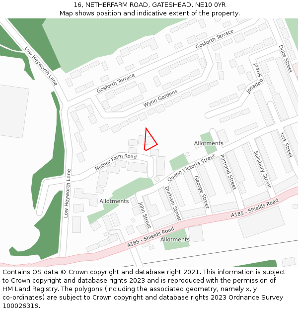 16, NETHERFARM ROAD, GATESHEAD, NE10 0YR: Location map and indicative extent of plot