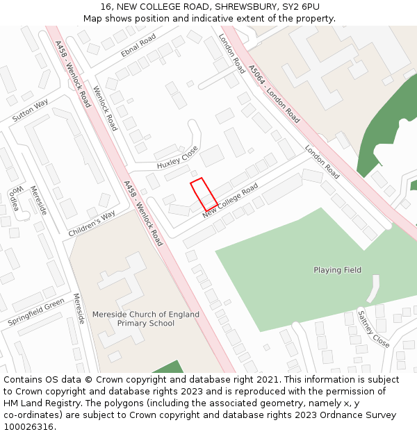 16, NEW COLLEGE ROAD, SHREWSBURY, SY2 6PU: Location map and indicative extent of plot