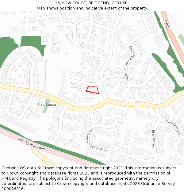16, NEW COURT, BRIDGEND, CF31 5EL: Location map and indicative extent of plot