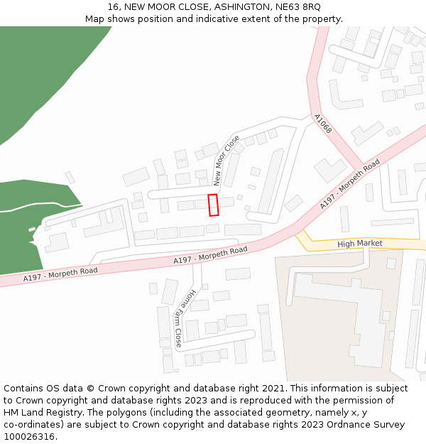 16, NEW MOOR CLOSE, ASHINGTON, NE63 8RQ: Location map and indicative extent of plot