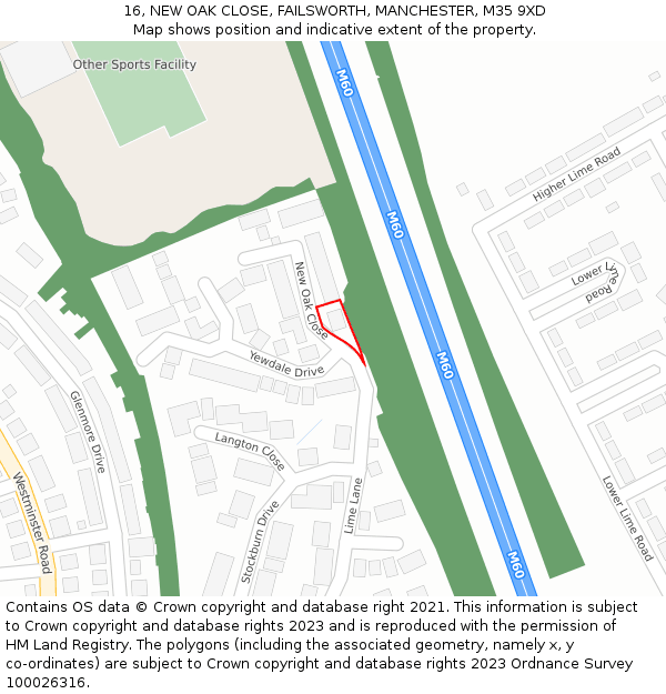 16, NEW OAK CLOSE, FAILSWORTH, MANCHESTER, M35 9XD: Location map and indicative extent of plot