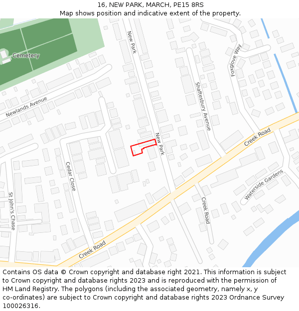 16, NEW PARK, MARCH, PE15 8RS: Location map and indicative extent of plot