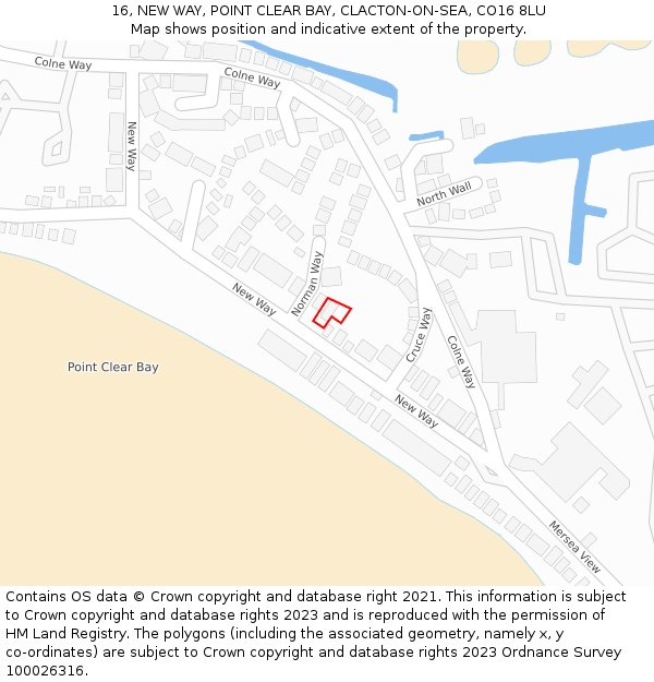 16, NEW WAY, POINT CLEAR BAY, CLACTON-ON-SEA, CO16 8LU: Location map and indicative extent of plot