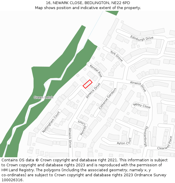 16, NEWARK CLOSE, BEDLINGTON, NE22 6PD: Location map and indicative extent of plot