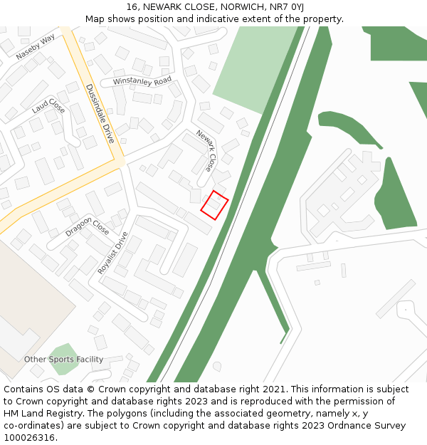 16, NEWARK CLOSE, NORWICH, NR7 0YJ: Location map and indicative extent of plot