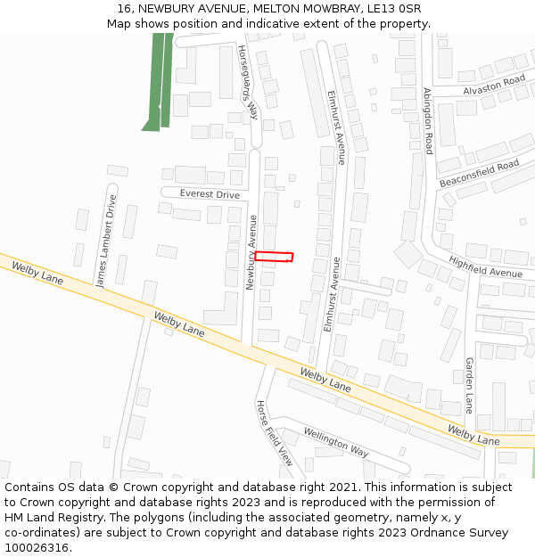 16, NEWBURY AVENUE, MELTON MOWBRAY, LE13 0SR: Location map and indicative extent of plot