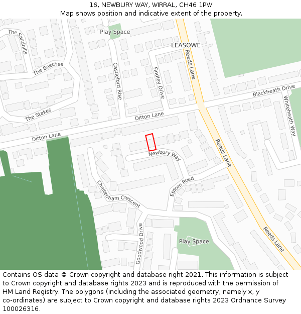 16, NEWBURY WAY, WIRRAL, CH46 1PW: Location map and indicative extent of plot