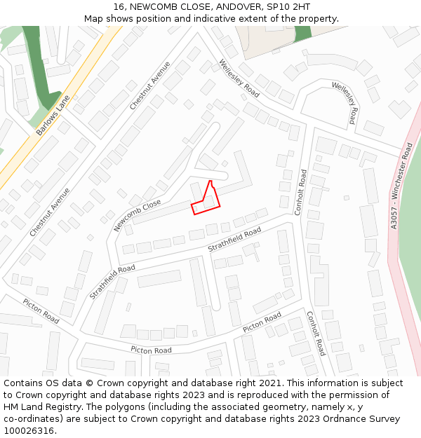 16, NEWCOMB CLOSE, ANDOVER, SP10 2HT: Location map and indicative extent of plot