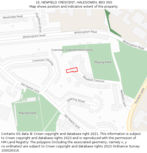 16, NEWFIELD CRESCENT, HALESOWEN, B63 3SS: Location map and indicative extent of plot