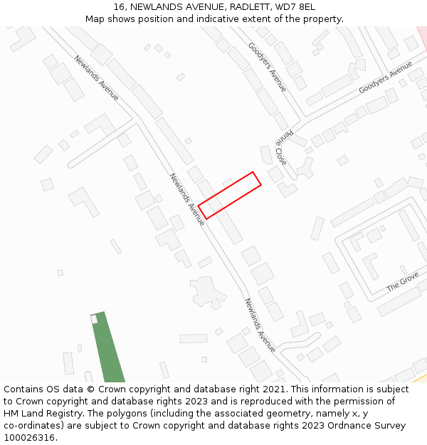 16, NEWLANDS AVENUE, RADLETT, WD7 8EL: Location map and indicative extent of plot