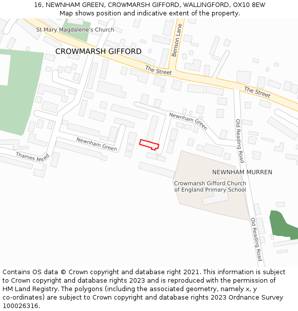 16, NEWNHAM GREEN, CROWMARSH GIFFORD, WALLINGFORD, OX10 8EW: Location map and indicative extent of plot