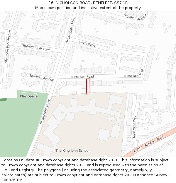 16, NICHOLSON ROAD, BENFLEET, SS7 1RJ: Location map and indicative extent of plot