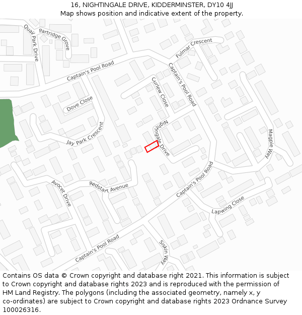 16, NIGHTINGALE DRIVE, KIDDERMINSTER, DY10 4JJ: Location map and indicative extent of plot