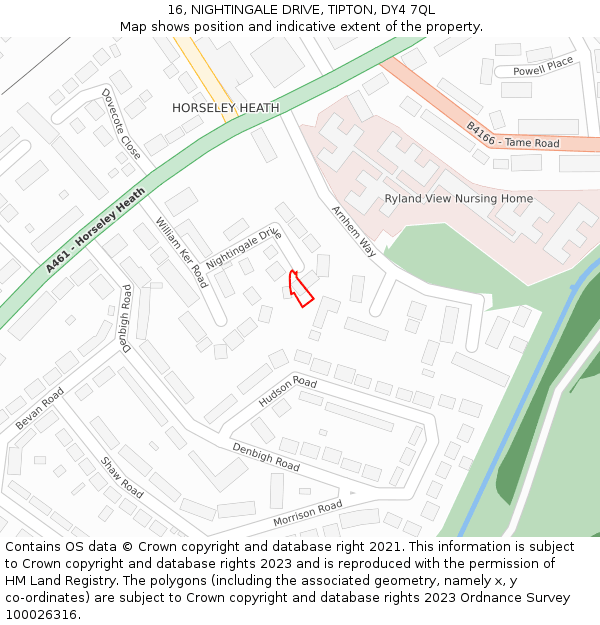 16, NIGHTINGALE DRIVE, TIPTON, DY4 7QL: Location map and indicative extent of plot