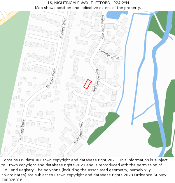 16, NIGHTINGALE WAY, THETFORD, IP24 2YN: Location map and indicative extent of plot