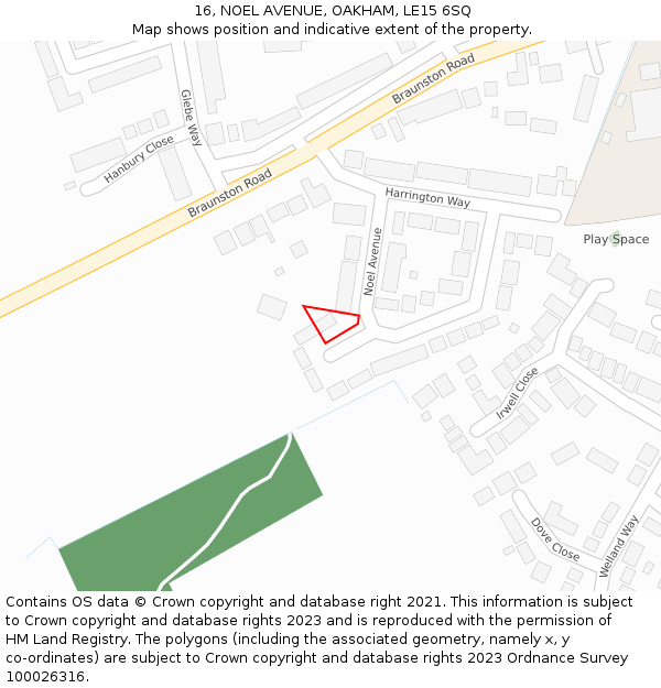 16, NOEL AVENUE, OAKHAM, LE15 6SQ: Location map and indicative extent of plot
