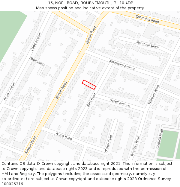 16, NOEL ROAD, BOURNEMOUTH, BH10 4DP: Location map and indicative extent of plot