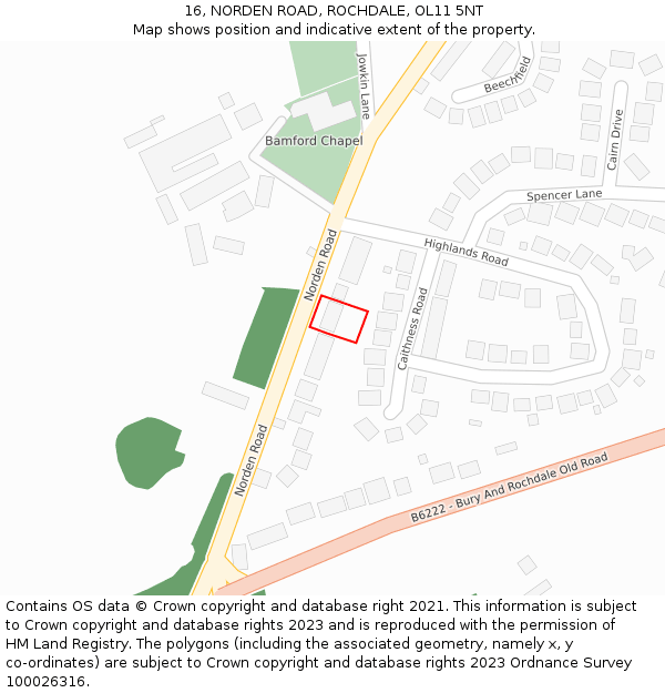 16, NORDEN ROAD, ROCHDALE, OL11 5NT: Location map and indicative extent of plot