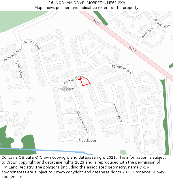 16, NORHAM DRIVE, MORPETH, NE61 2XA: Location map and indicative extent of plot